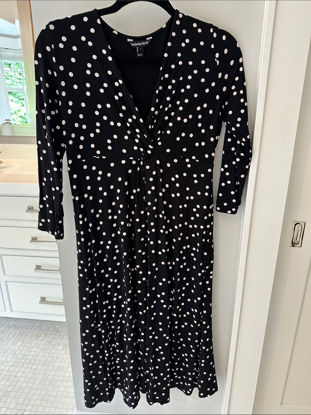 Isabella Oliver Maternity Black and White Polka Dot Wrap-Style Midi Dress